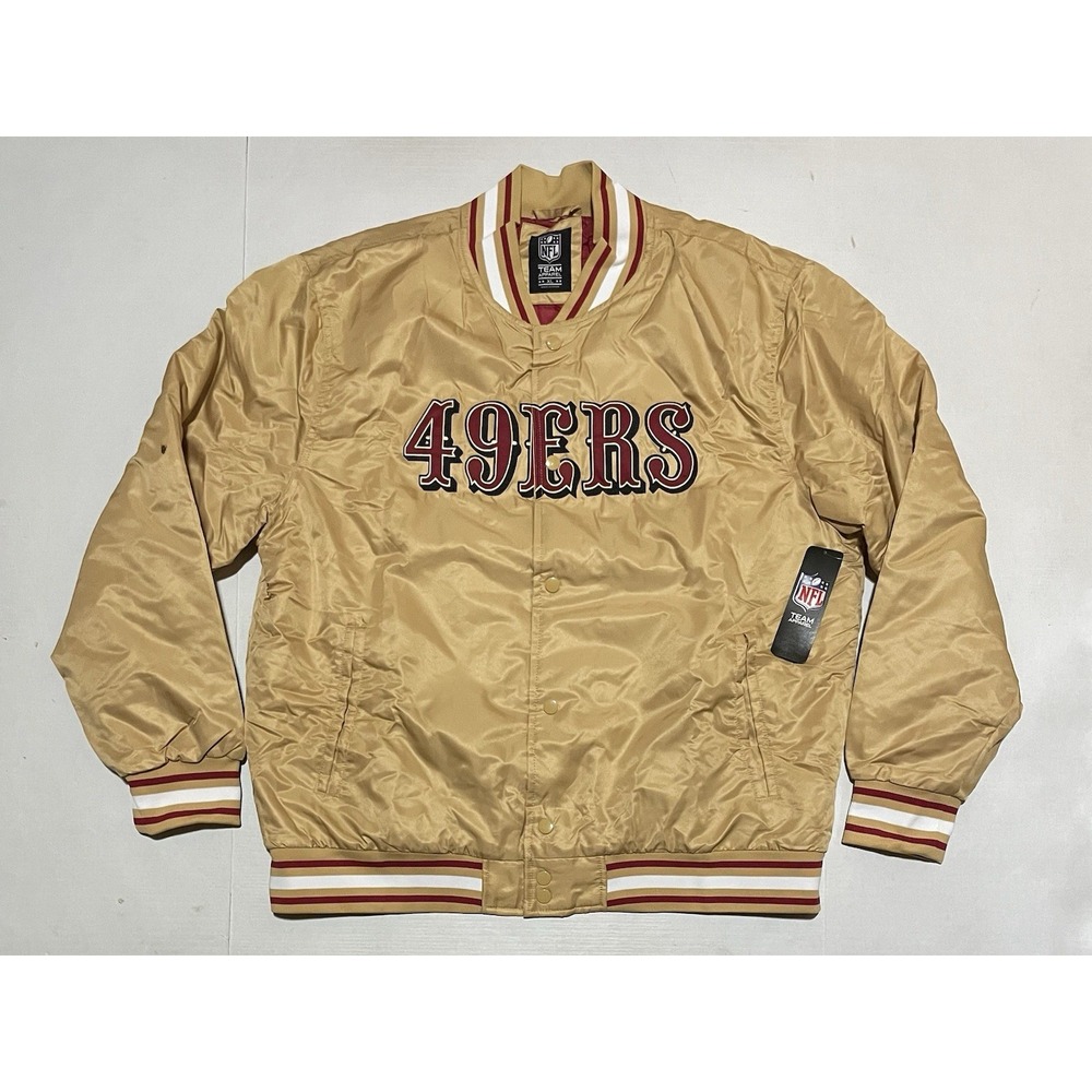 San Francisco 49ers NFL ULTRA GAME Puffer Satin Bomber Jacket Mens Gold Size XL